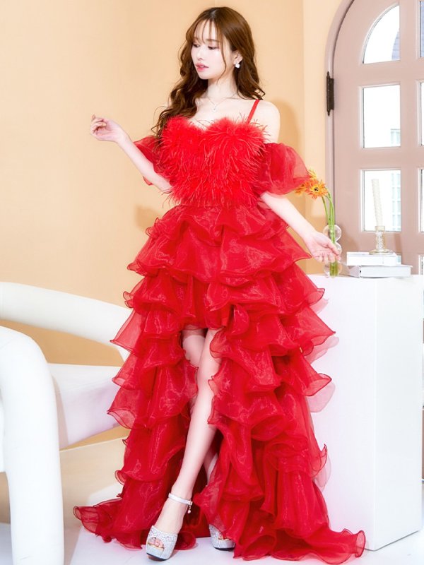 ダークレッド モデル:ゆめ 身長:160cm 着用サイズ:8号(Sサイズ)