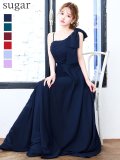 Lサイズあり【CLEO CLOE/ クレオ クロエ】 ワンショル/ タック/ パーティードレス/ ショルダーリボン/ Aライン/ フレア/ ロングドレス long[OF05]