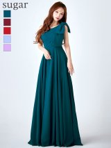 Lサイズあり【CLEO CLOE/ クレオ クロエ】 ワンショル/ タック/ パーティードレス/ ショルダーリボン/ Aライン/ フレア/ ロングドレス long[OF05]