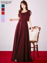 Lサイズあり【CLEO CLOE/ クレオ クロエ】 ワンショル/ タック/ パーティードレス/ ショルダーリボン/ Aライン/ フレア/ ロングドレス long[OF05]