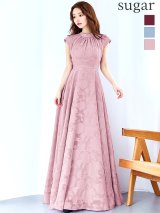 XLサイズあり【CLEO CLOE/ クレオ クロエ】 オケージョンドレス/ パーティードレス/ ステージドレス/ イベントドレス/ ハイネック/ フレンチスリーブ/ フラワープリント/ Aライン/ フレア/ ロングドレス long[OF05]