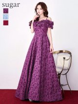 L・XL・XXLサイズあり【CLEO CLOE/ クレオ クロエ】 オケージョンドレス/ パーティードレス/ ステージドレス/ イベントドレス/ フラワージャガード/ オフショル/ フリル/ Aライン/ フレア/ ロングドレス long[OF05]