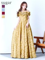 L・XL・XXLサイズあり【CLEO CLOE/ クレオ クロエ】 オケージョンドレス/ パーティードレス/ ステージドレス/ イベントドレス/ フラワージャガード/ オフショル/ フリル/ Aライン/ フレア/ ロングドレス long[OF05]