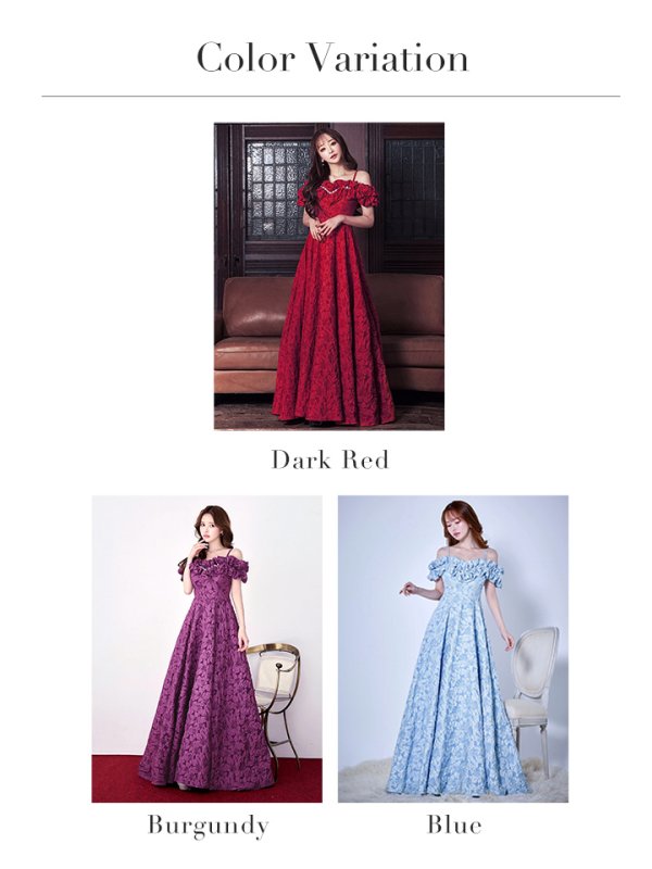 画像34: L・XL・XXLサイズあり【CLEO CLOE/ クレオ クロエ】 オケージョンドレス/ パーティードレス/ ステージドレス/ イベントドレス/ フラワージャガード/ オフショル/ フリル/ Aライン/ フレア/ ロングドレス long[OF05]