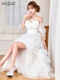 Lサイズあり【CLEO CLOE/ クレオ クロエ】 2WAY/ ティアード/ フィッシュテール/ 袖付き/ フリル/ 立体フラワー/ シアー/ ビジュー/ フィッシュテール/ パーティードレス/ キャミ/ Aライン/ フレア/  ショートインロングドレス/ キャバドレス long[OF05]