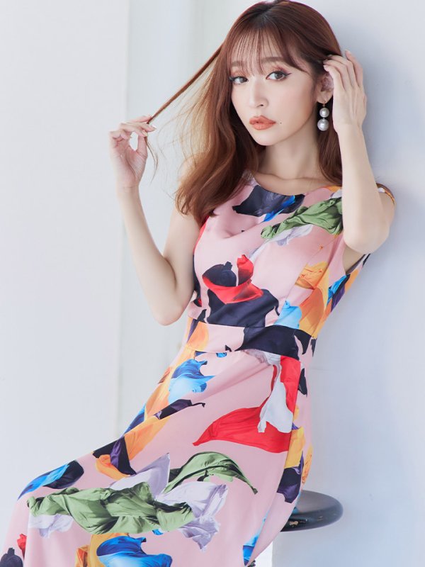 画像12: XS-Lサイズあり【ERUKEI エルケイ】Aライン/ プリント/ノースリーブ/ ワンピース/ ロングドレス / キャバドレス long[OF2]