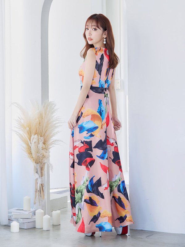 画像13: XS-Lサイズあり【ERUKEI エルケイ】Aライン/ プリント/ノースリーブ/ ワンピース/ ロングドレス / キャバドレス long[OF2]