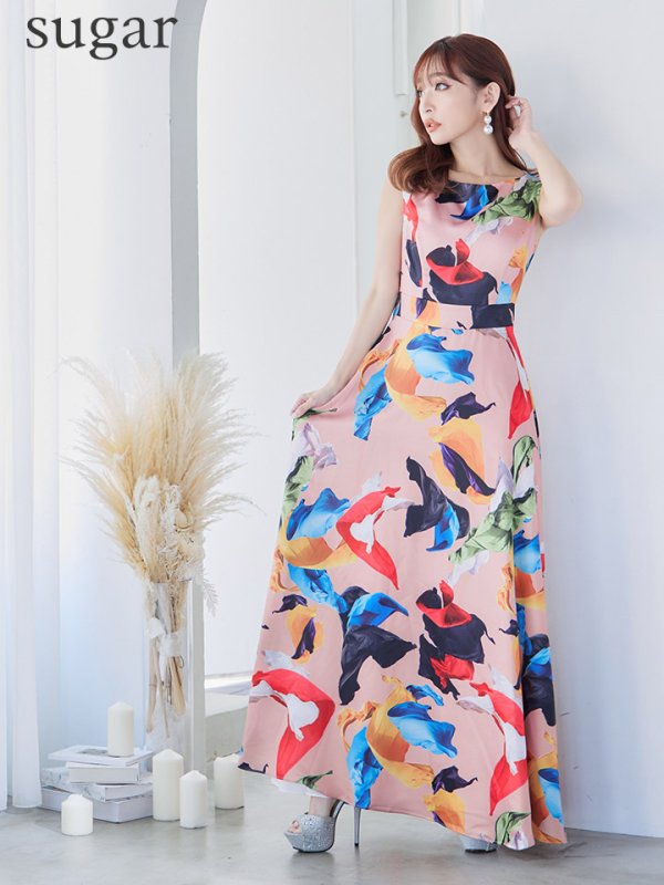 画像14: XS-Lサイズあり【ERUKEI エルケイ】Aライン/ プリント/ノースリーブ/ ワンピース/ ロングドレス / キャバドレス long[OF2]