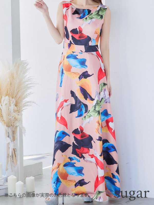 画像15: XS-Lサイズあり【ERUKEI エルケイ】Aライン/ プリント/ノースリーブ/ ワンピース/ ロングドレス / キャバドレス long[OF2]
