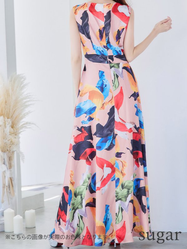 画像16: XS-Lサイズあり【ERUKEI エルケイ】Aライン/ プリント/ノースリーブ/ ワンピース/ ロングドレス / キャバドレス long[OF2]