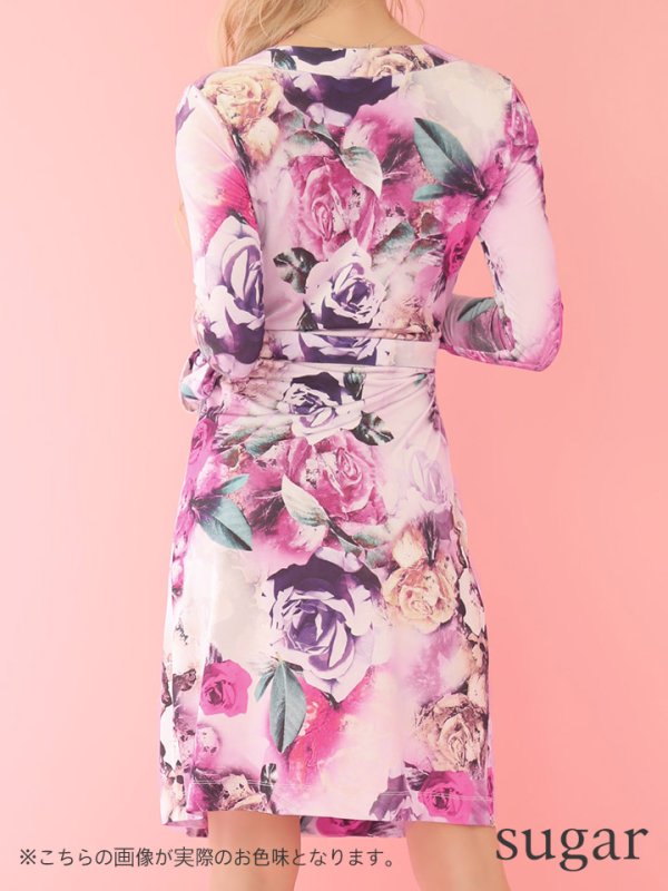 画像4: XS〜Lサイズあり【ERUKEI エルケイ】長袖/フラワープリント/ カシュクール/ ロングスリーブ/ キャバドレス[OF2]