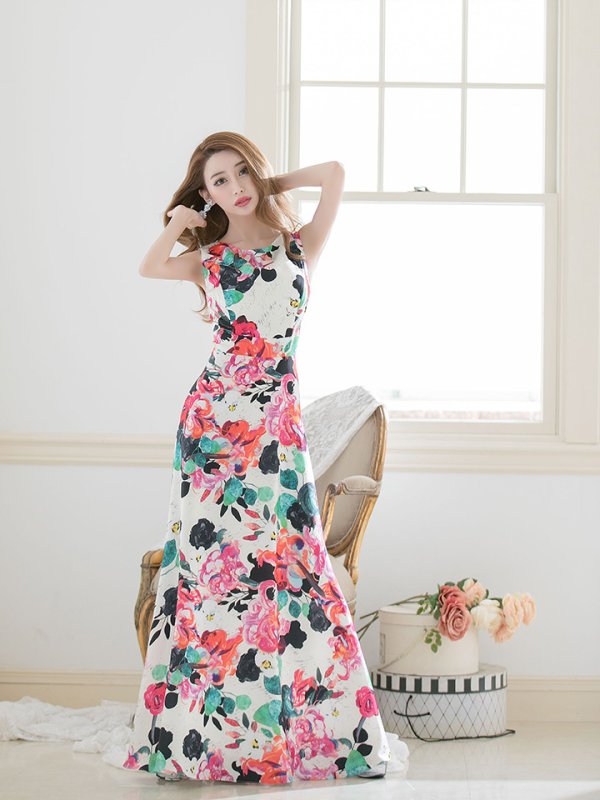 画像6: 【ERUKEI エルケイ】Aライン/フラワープリント/ノースリ /ロング/ロングドレス /キャバドレスlong[OF2]