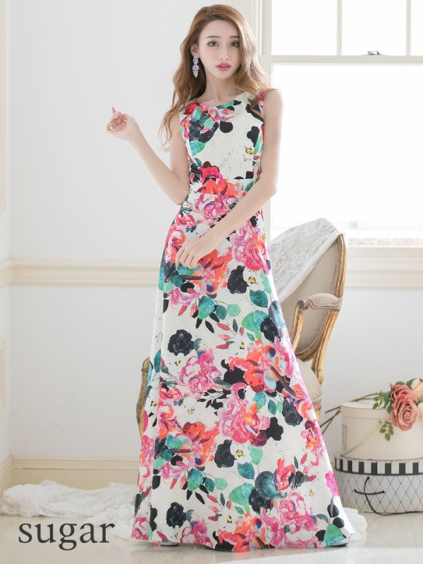 画像7: 【ERUKEI エルケイ】Aライン/フラワープリント/ノースリ /ロング/ロングドレス /キャバドレスlong[OF2]