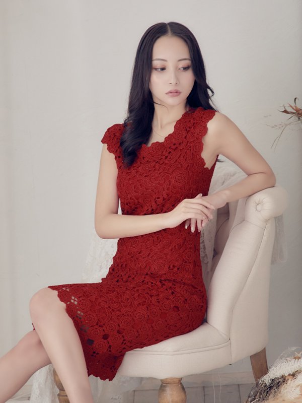 画像6: 【XS-XLサイズあり】【ERUKEI エルケイ】ラメ/ケミカルレース/ ボートネック/ ノースリーブ/ ミディアム丈/ ワンピース/ ミニドレス/ キャバドレス[OF2]