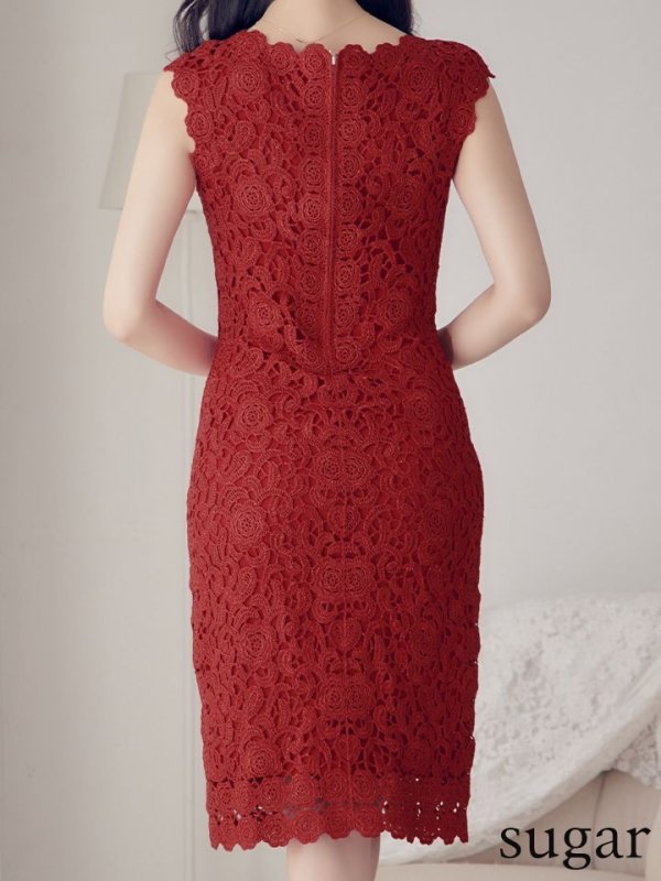 画像9: 【XS-XLサイズあり】【ERUKEI エルケイ】ラメ/ケミカルレース/ ボートネック/ ノースリーブ/ ミディアム丈/ ワンピース/ ミニドレス/ キャバドレス[OF2]