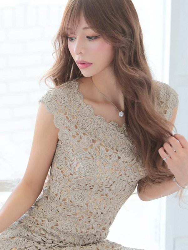 画像6: 門りょうちゃん着用【XS-XLサイズあり】【ERUKEI エルケイ】ラメ/ケミカルレース/ ボートネック/ ノースリーブ/ ミディアム丈/ ワンピース/ ミニドレス/ キャバドレス[OF2]