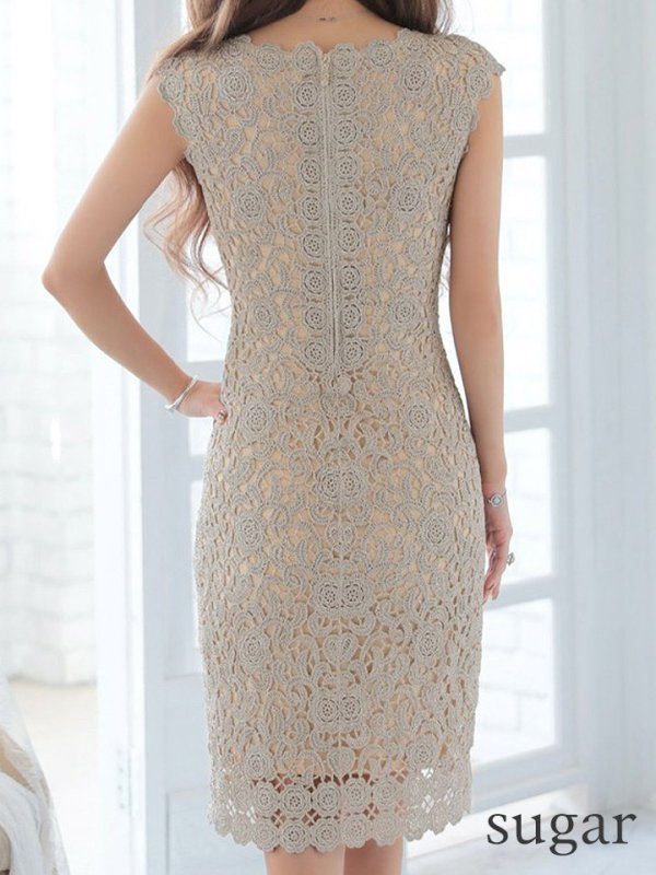 画像12: 門りょうちゃん着用【XS-XLサイズあり】【ERUKEI エルケイ】ラメ/ケミカルレース/ ボートネック/ ノースリーブ/ ミディアム丈/ ワンピース/ ミニドレス/ キャバドレス[OF2]