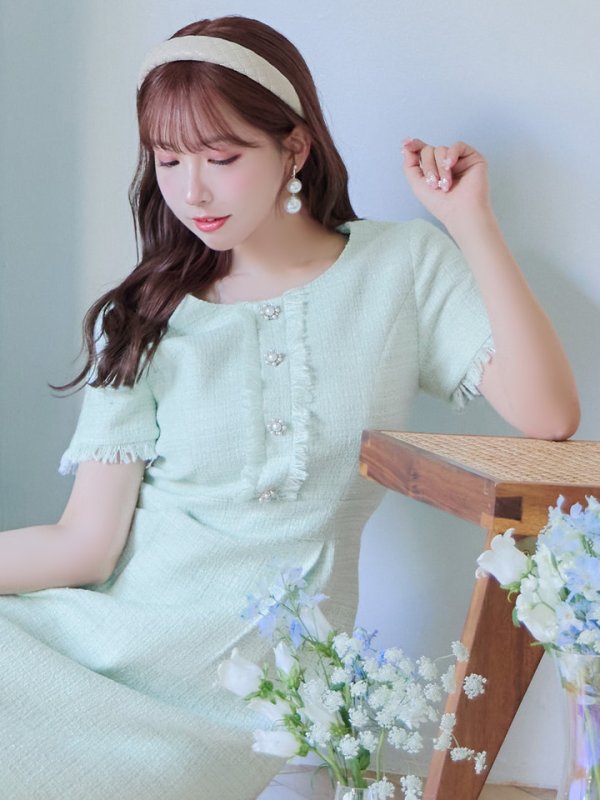 画像9: 【GINZA COUTURE/銀座クチュール】【XS-Lサイズあり】ツイード/ ノースリーブ/ パールボタン/ Aライン/ フレア/ ワンピース/ ミニドレス/ キャバドレス[OF2]