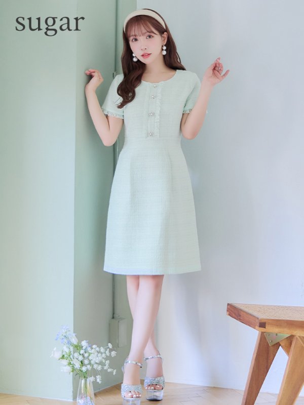 画像10: 【GINZA COUTURE/銀座クチュール】【XS-Lサイズあり】ツイード/ ノースリーブ/ パールボタン/ Aライン/ フレア/ ワンピース/ ミニドレス/ キャバドレス[OF2]