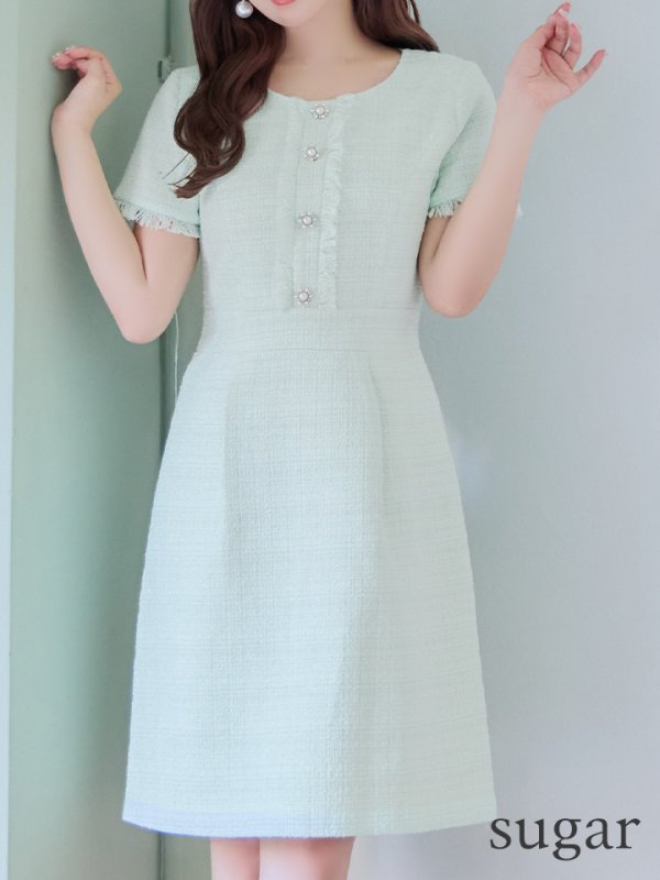 画像11: 【GINZA COUTURE/銀座クチュール】【XS-Lサイズあり】ツイード/ ノースリーブ/ パールボタン/ Aライン/ フレア/ ワンピース/ ミニドレス/ キャバドレス[OF2]