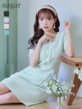 【GINZA COUTURE/銀座クチュール】【XS-Lサイズあり】ツイード/ ノースリーブ/ パールボタン/ Aライン/ フレア/ ワンピース/ ミニドレス/ キャバドレス[OF2]