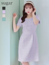 【GINZA COUTURE/銀座クチュール】【XS-Lサイズあり】ツイード/ ノースリーブ/ パールボタン/ Aライン/ フレア/ ワンピース/ ミニドレス/ キャバドレス[OF2]