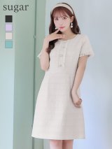 【GINZA COUTURE/銀座クチュール】【XS-Lサイズあり】ツイード/ ノースリーブ/ パールボタン/ Aライン/ フレア/ ワンピース/ ミニドレス/ キャバドレス[OF2]