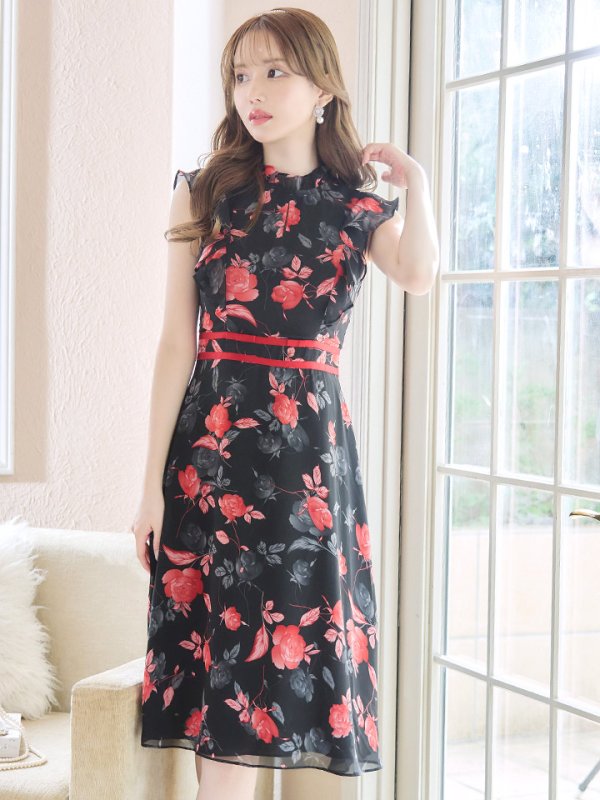 画像23: XS-Lサイズあり 【GINZA COUTURE/銀座クチュール】フラワープリント/ ノースリーブ/ フレア/ ミディアム丈/ ひざ丈/ ワンピース/ キャバドレス[OF2]