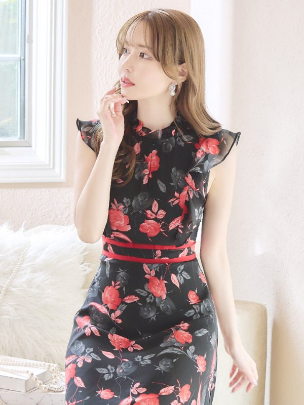 画像26: XS-Lサイズあり 【GINZA COUTURE/銀座クチュール】フラワープリント/ ノースリーブ/ フレア/ ミディアム丈/ ひざ丈/ ワンピース/ キャバドレス[OF2]