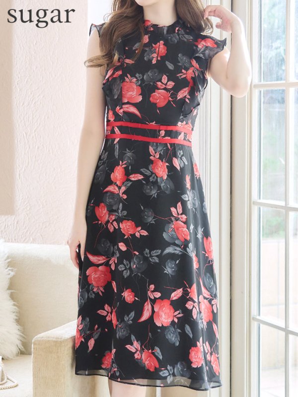 画像28: XS-Lサイズあり 【GINZA COUTURE/銀座クチュール】フラワープリント/ ノースリーブ/ フレア/ ミディアム丈/ ひざ丈/ ワンピース/ キャバドレス[OF2]