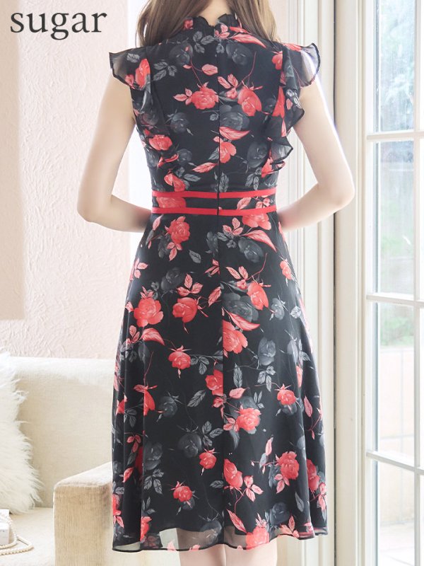 画像29: XS-Lサイズあり 【GINZA COUTURE/銀座クチュール】フラワープリント/ ノースリーブ/ フレア/ ミディアム丈/ ひざ丈/ ワンピース/ キャバドレス[OF2]