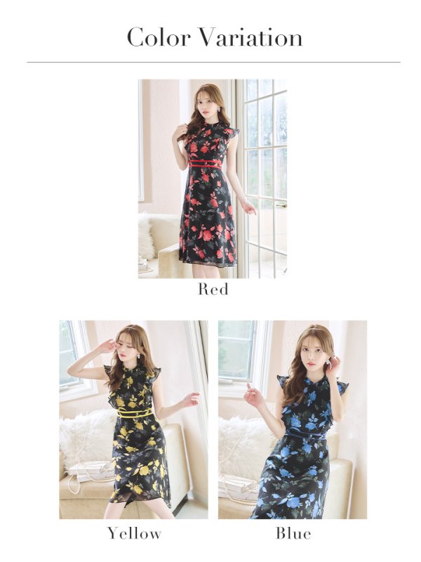 画像30: XS-Lサイズあり 【GINZA COUTURE/銀座クチュール】フラワープリント/ ノースリーブ/ フレア/ ミディアム丈/ ひざ丈/ ワンピース/ キャバドレス[OF2]