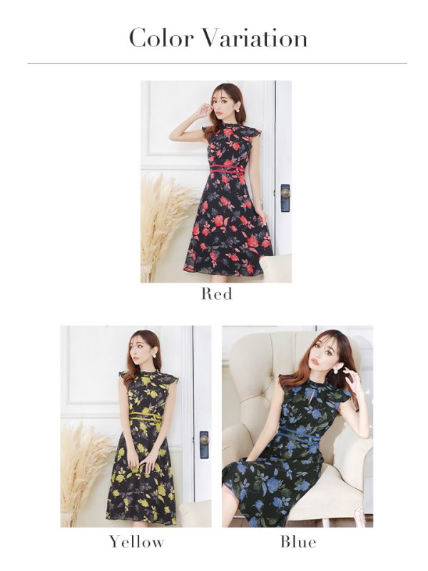 画像24: XS-Lサイズあり 【GINZA COUTURE/銀座クチュール】フラワープリント/ ノースリーブ/ フレア/ ミディアム丈/ ひざ丈/ ワンピース/ キャバドレス[OF2]