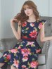 画像12: XS-Lサイズあり 【GINZA COUTURE/銀座クチュール】フラワープリント/ フリル袖/ フレア/ ミディアム丈/ ひざ丈/ ワンピース/ キャバドレス[OF2]