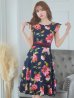 画像13: XS-Lサイズあり 【GINZA COUTURE/銀座クチュール】フラワープリント/ フリル袖/ フレア/ ミディアム丈/ ひざ丈/ ワンピース/ キャバドレス[OF2]