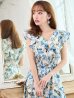 画像4: XS-Lサイズあり 【GINZA COUTURE/銀座クチュール】ワンピース/ フラワープリント/ シャーリング/ フリルスリーブ/ Aライン/ マキシ丈/ キャバドレス[OF2]