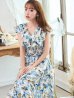画像6: XS-Lサイズあり 【GINZA COUTURE/銀座クチュール】ワンピース/ フラワープリント/ シャーリング/ フリルスリーブ/ Aライン/ マキシ丈/ キャバドレス[OF2]