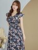 画像13: XS-Lサイズあり 【GINZA COUTURE/銀座クチュール】ワンピース/ フラワープリント/ シャーリング/ フリルスリーブ/ Aライン/ マキシ丈/ キャバドレス[OF2]
