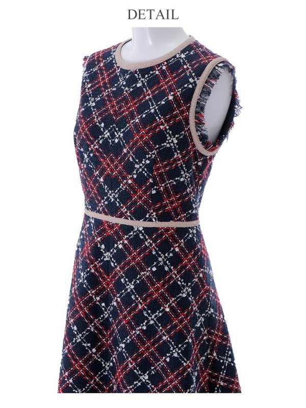 画像28: XSサイズあり 【GINZA COUTURE/銀座クチュール】 ツイード/ ノースリーブ/ Aライン/ ワンピース/ ひざ丈/ ミディアムドレス/ キャバドレス[OF2]