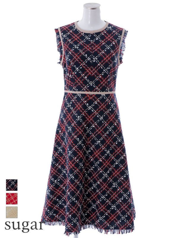 画像27: XSサイズあり 【GINZA COUTURE/銀座クチュール】 ツイード/ ノースリーブ/ Aライン/ ワンピース/ ひざ丈/ ミディアムドレス/ キャバドレス[OF2]