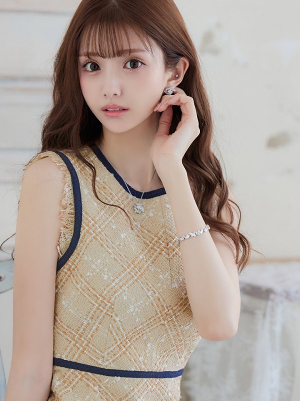 画像12: XSサイズあり 【GINZA COUTURE/銀座クチュール】 ツイード/ ノースリーブ/ Aライン/ ワンピース/ ひざ丈/ ミディアムドレス/ キャバドレス[OF2]