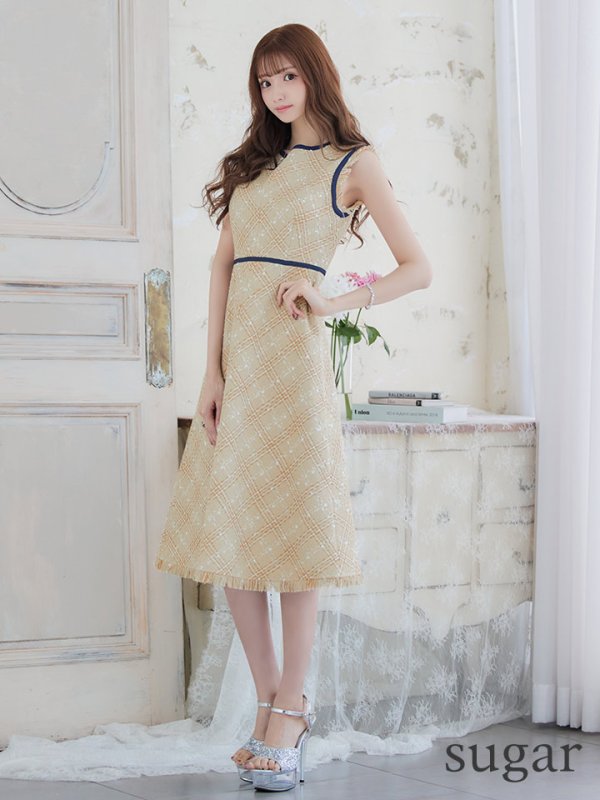 画像16: XSサイズあり 【GINZA COUTURE/銀座クチュール】 ツイード/ ノースリーブ/ Aライン/ ワンピース/ ひざ丈/ ミディアムドレス/ キャバドレス[OF2]