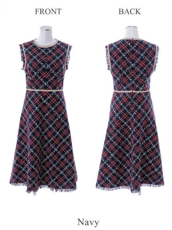 画像29: XSサイズあり 【GINZA COUTURE/銀座クチュール】 ツイード/ ノースリーブ/ Aライン/ ワンピース/ ひざ丈/ ミディアムドレス/ キャバドレス[OF2]