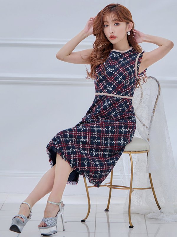 画像5: XSサイズあり 【GINZA COUTURE/銀座クチュール】 ツイード/ ノースリーブ/ Aライン/ ワンピース/ ひざ丈/ ミディアムドレス/ キャバドレス[OF2]