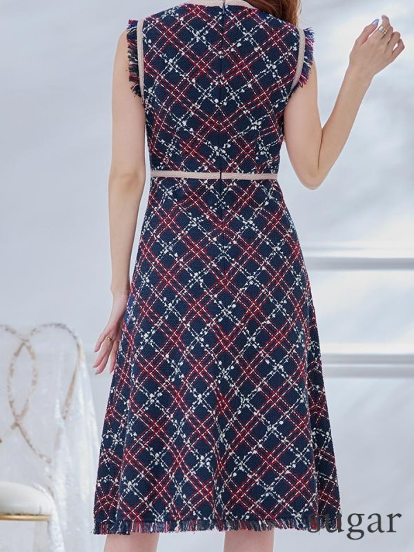 画像9: XSサイズあり 【GINZA COUTURE/銀座クチュール】 ツイード/ ノースリーブ/ Aライン/ ワンピース/ ひざ丈/ ミディアムドレス/ キャバドレス[OF2]