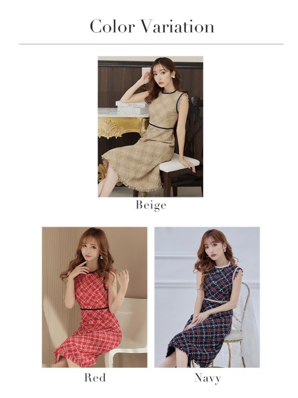 画像40: XSサイズあり 【GINZA COUTURE/銀座クチュール】 ツイード/ ノースリーブ/ Aライン/ ワンピース/ ひざ丈/ ミディアムドレス/ キャバドレス[OF2]