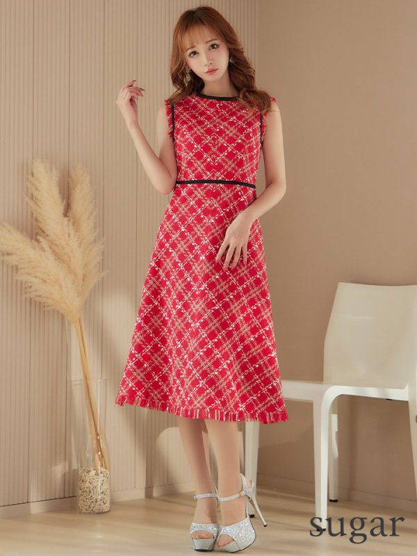 画像24: XSサイズあり 【GINZA COUTURE/銀座クチュール】 ツイード/ ノースリーブ/ Aライン/ ワンピース/ ひざ丈/ ミディアムドレス/ キャバドレス[OF2]