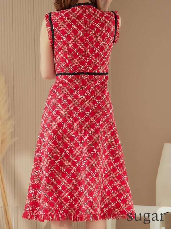 画像26: XSサイズあり 【GINZA COUTURE/銀座クチュール】 ツイード/ ノースリーブ/ Aライン/ ワンピース/ ひざ丈/ ミディアムドレス/ キャバドレス[OF2]