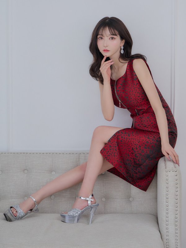 画像23: XS-Lサイズあり 【GINZA COUTURE/銀座クチュール】フロントジップ/ レオパード柄/ ポケット付き/ ジャガード/ タイト/ ひざ丈/ ワンピース/ ミディアムドレス/ キャバドレス[OF2]