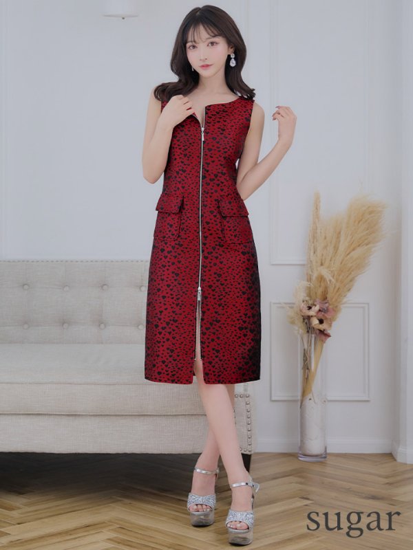 画像27: XS-Lサイズあり 【GINZA COUTURE/銀座クチュール】フロントジップ/ レオパード柄/ ポケット付き/ ジャガード/ タイト/ ひざ丈/ ワンピース/ ミディアムドレス/ キャバドレス[OF2]